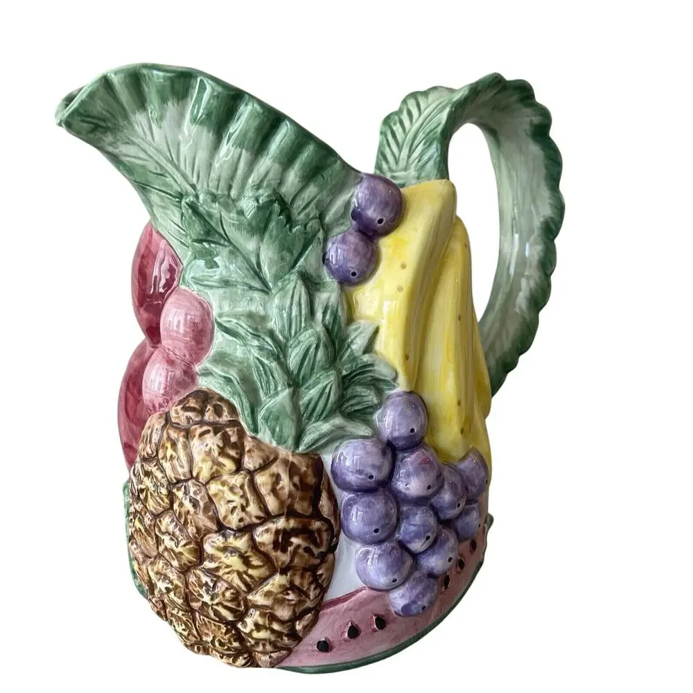 Vintage 1988 Fitz & Floyd Calypso Fruit Ceramic Pitcher 1.75 Quart Hand Painted